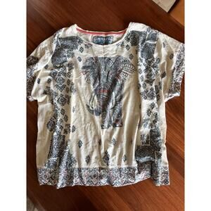 INDIGO COLLECTION Womens T-Shirt Off-white Elephant Print Bohemian Tribal